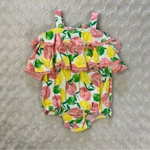 Jessica Simpson Baby Girl Summer Romper Size 6-9 Months Fruit Lemon Ruffles